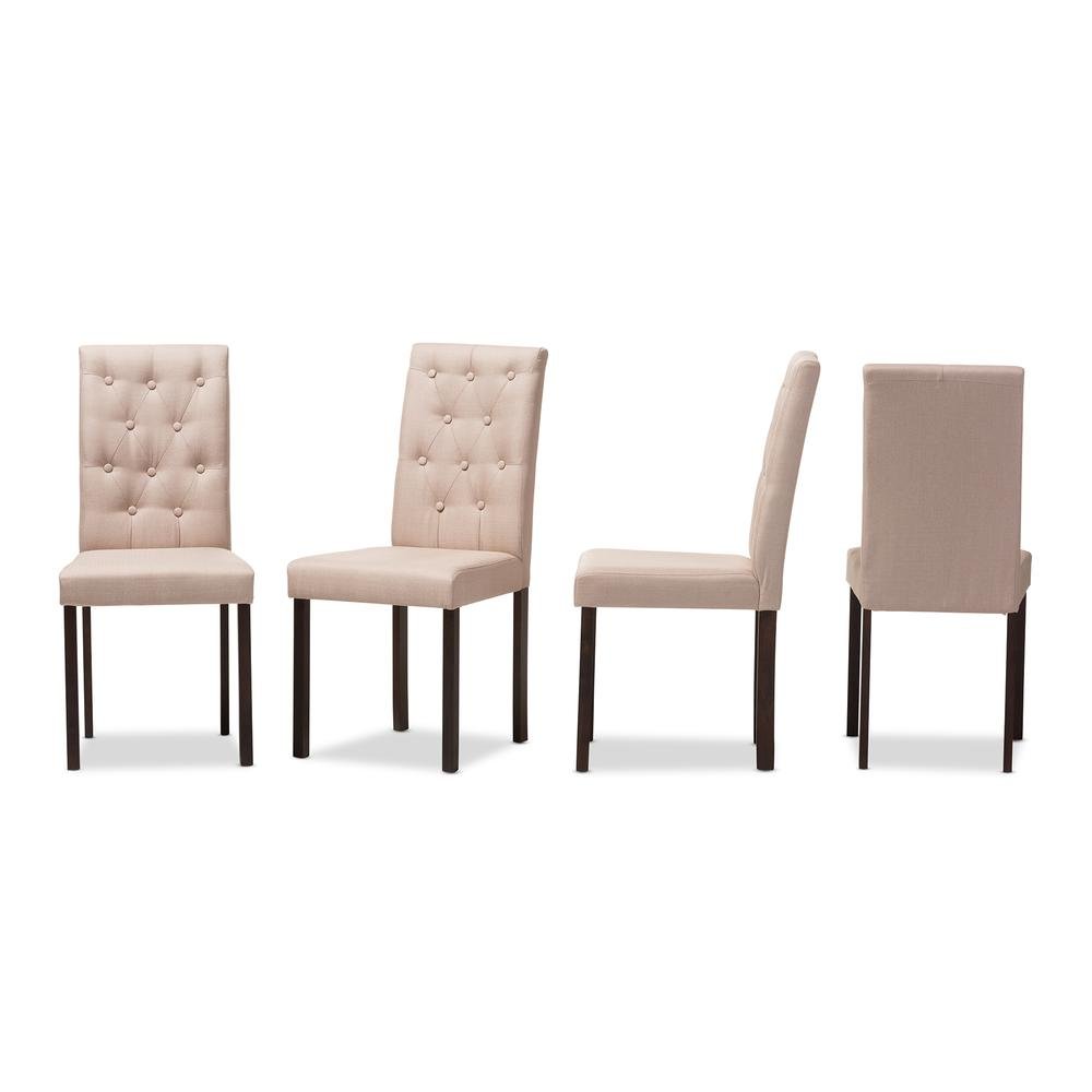 Dark Brown Finished Beige Fabric Upholstered Dining Chair (Set of 4). Picture 6