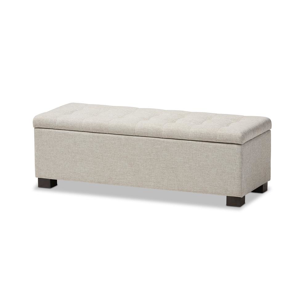 Beige Fabric Upholstered Grid-Tufting Storage Ottoman Bench. Picture 12