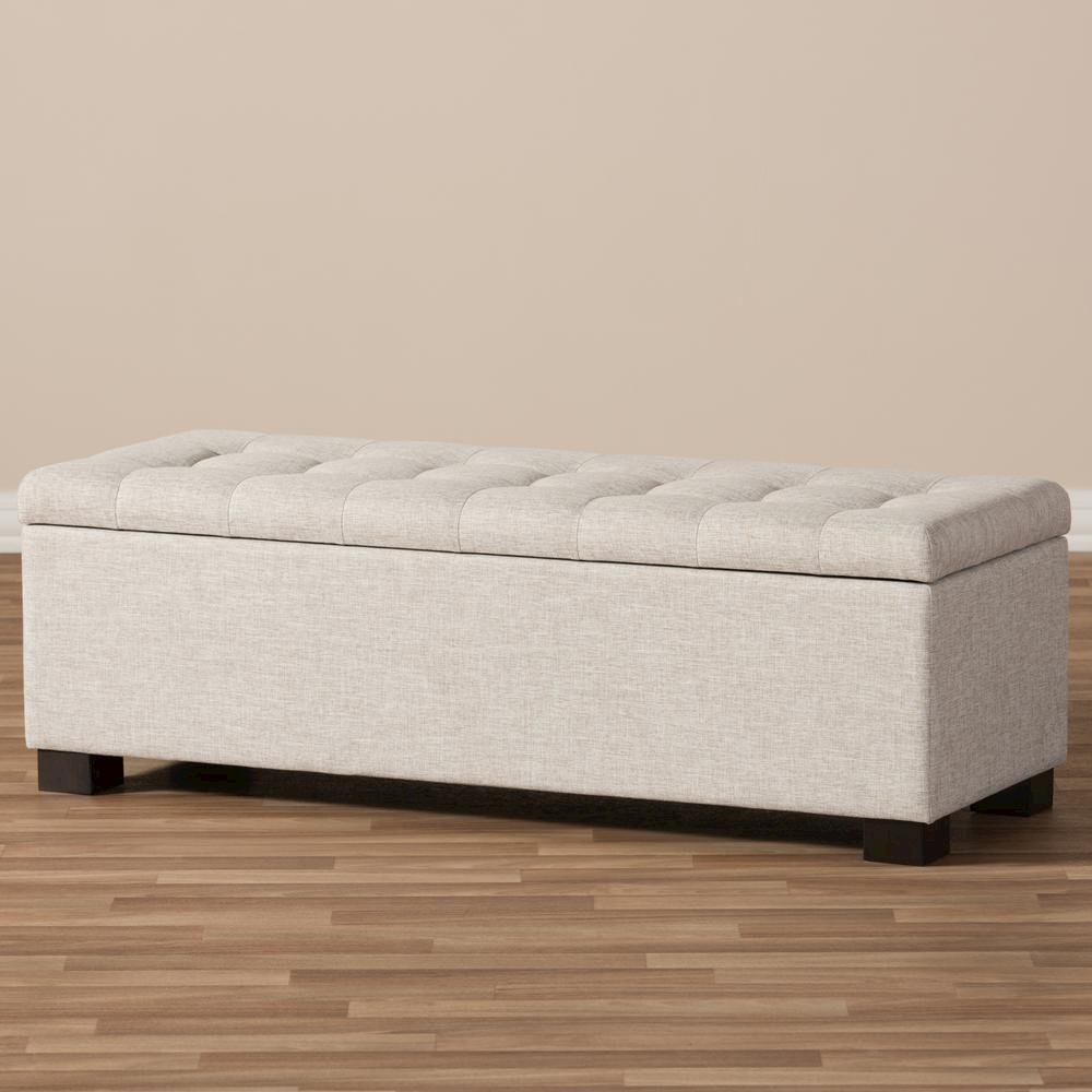 Beige Fabric Upholstered Grid-Tufting Storage Ottoman Bench. Picture 20
