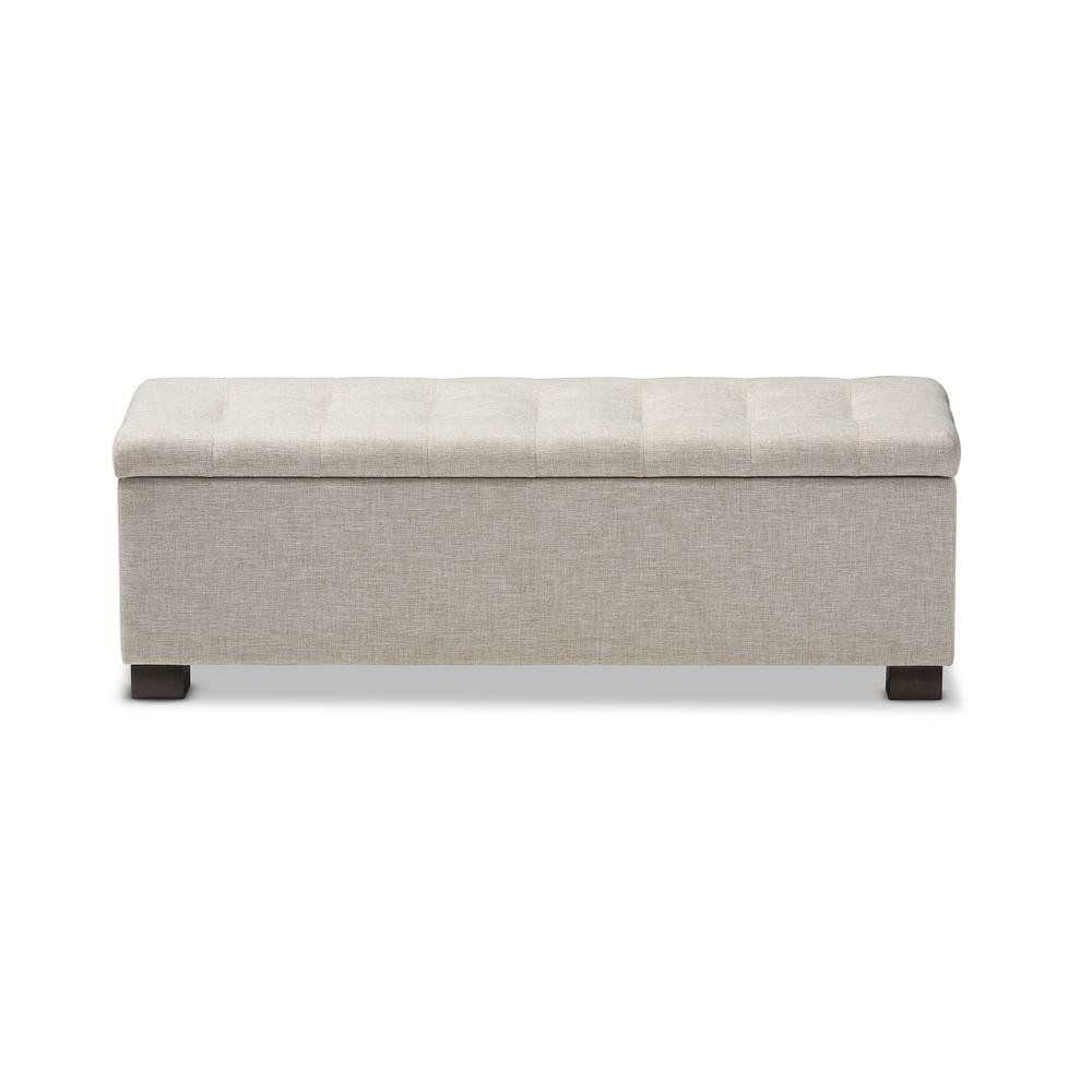 Beige Fabric Upholstered Grid-Tufting Storage Ottoman Bench. Picture 13