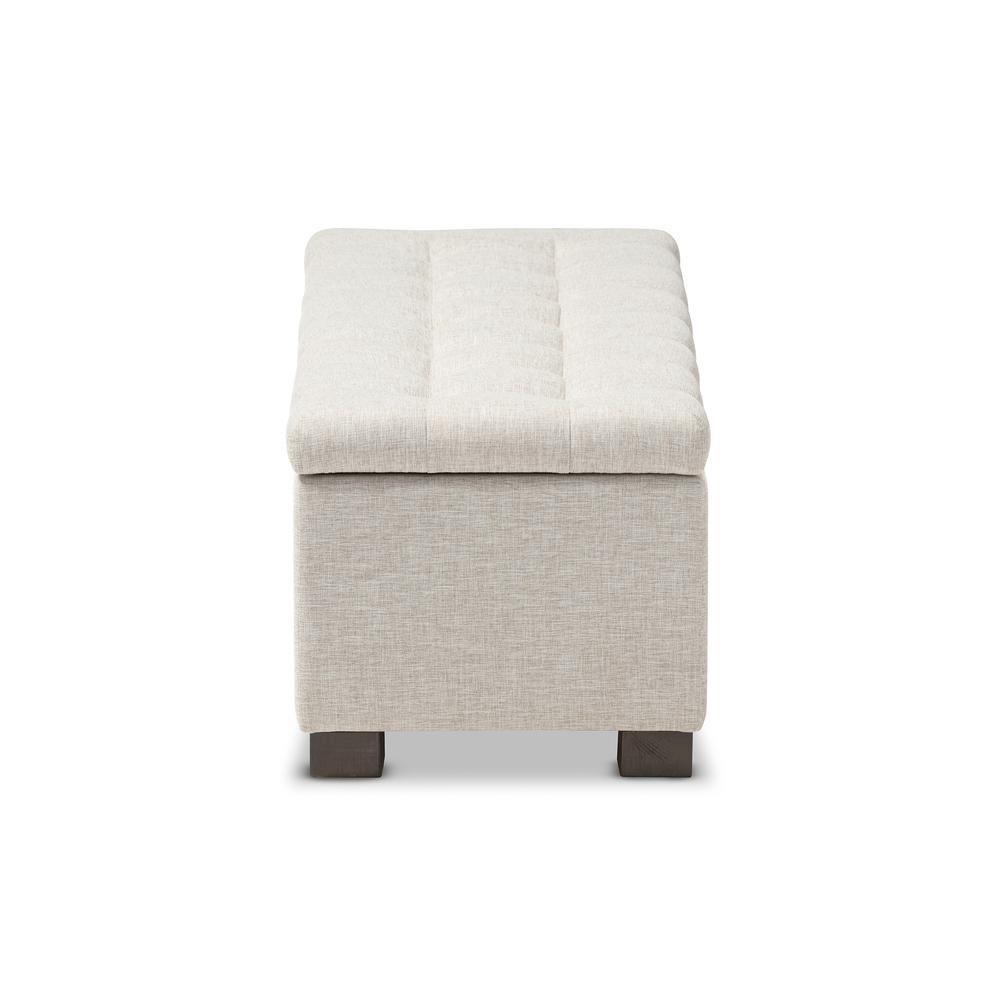 Beige Fabric Upholstered Grid-Tufting Storage Ottoman Bench. Picture 14