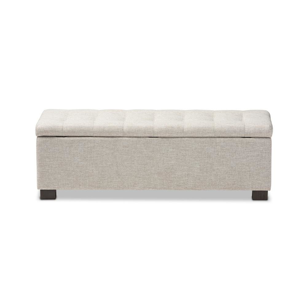 Beige Fabric Upholstered Grid-Tufting Storage Ottoman Bench. Picture 15