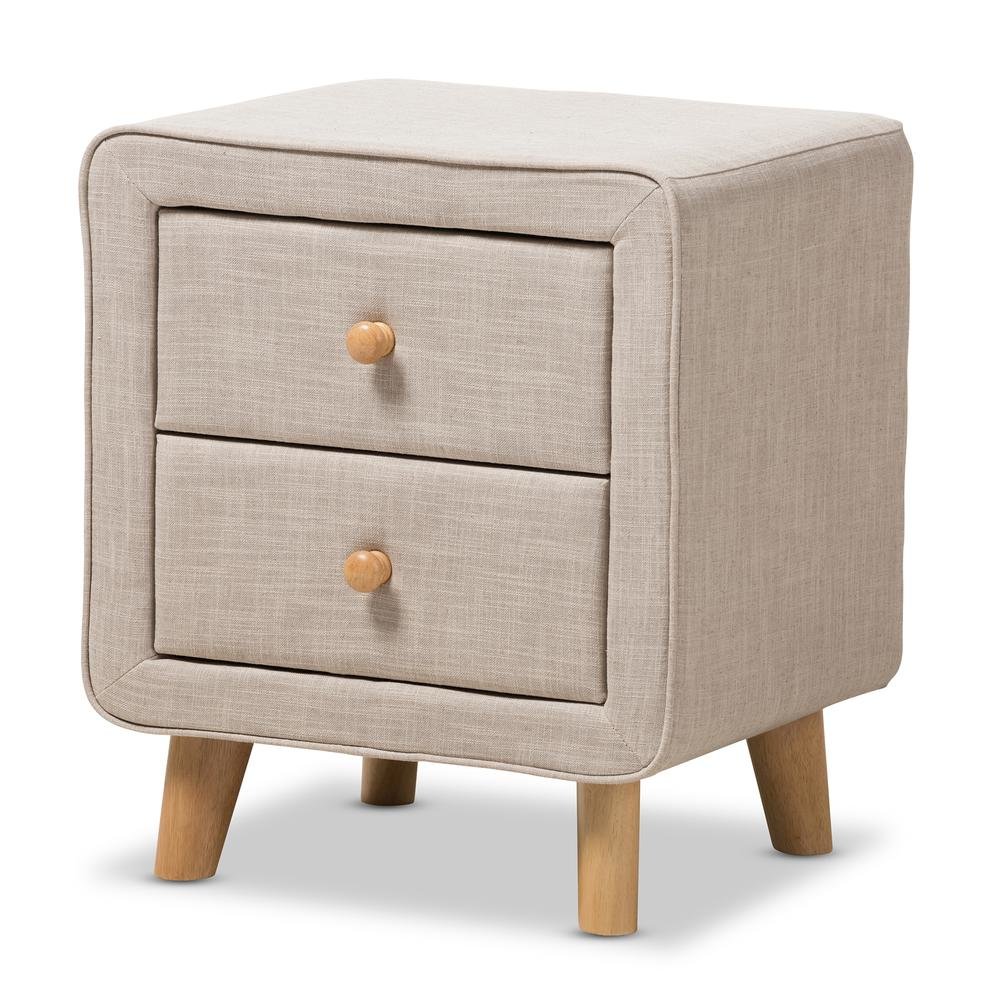 Baxton Studio Jonesy Mid-Century Beige Linen Upholstered 2-Drawer Nightstand. Picture 10