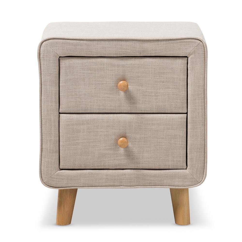 Baxton Studio Jonesy Mid-Century Beige Linen Upholstered 2-Drawer Nightstand. Picture 11