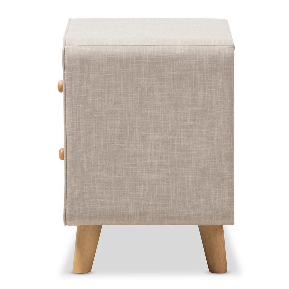 Baxton Studio Jonesy Mid-Century Beige Linen Upholstered 2-Drawer Nightstand. Picture 12