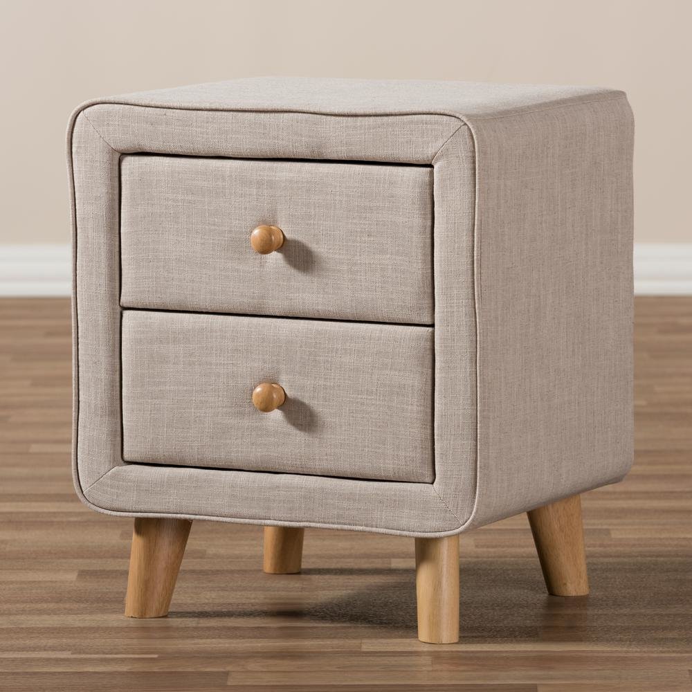 Baxton Studio Jonesy Mid-Century Beige Linen Upholstered 2-Drawer Nightstand. Picture 17