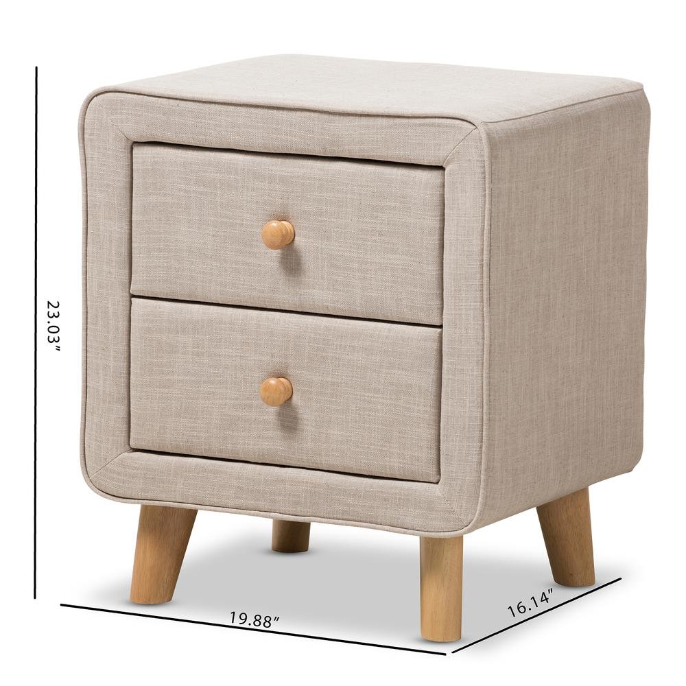 Baxton Studio Jonesy Mid-Century Beige Linen Upholstered 2-Drawer Nightstand. Picture 18