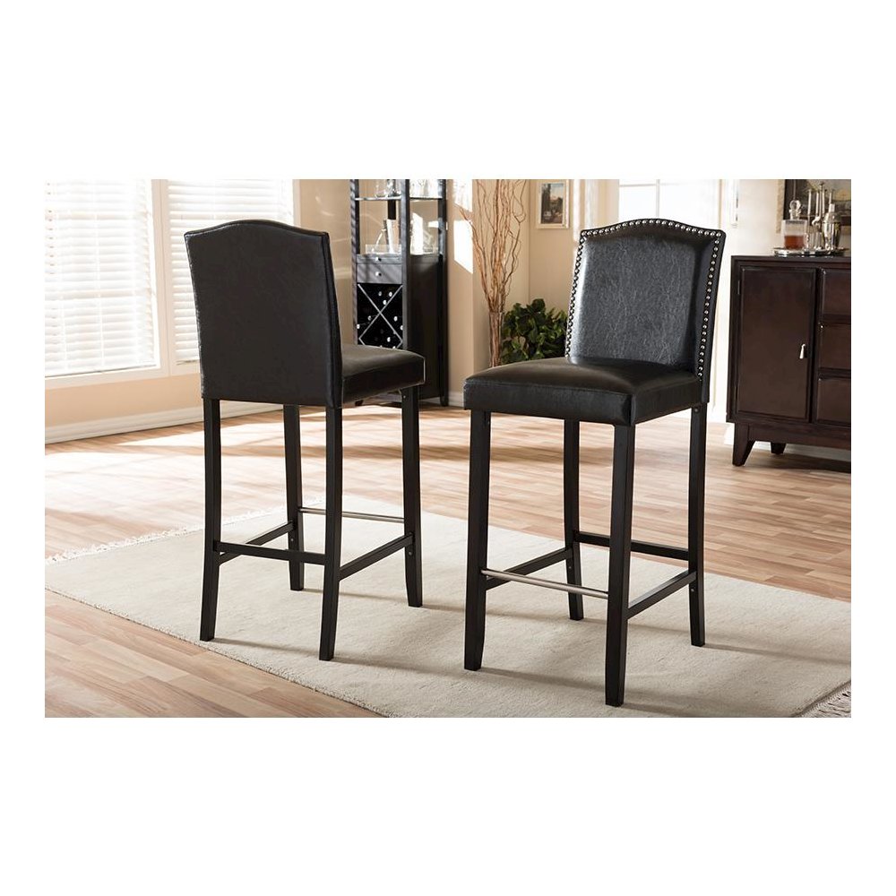 Baxton Studio Libra Black Modern Bar Stool with Nail Head Trim (Set of 2). Picture 3