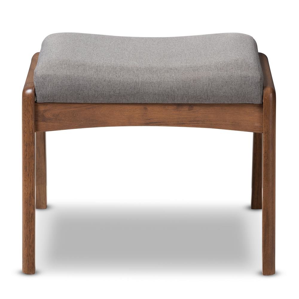 Walnut Wood Finishing and Grey Fabric Upholstered Ottoman. Picture 8