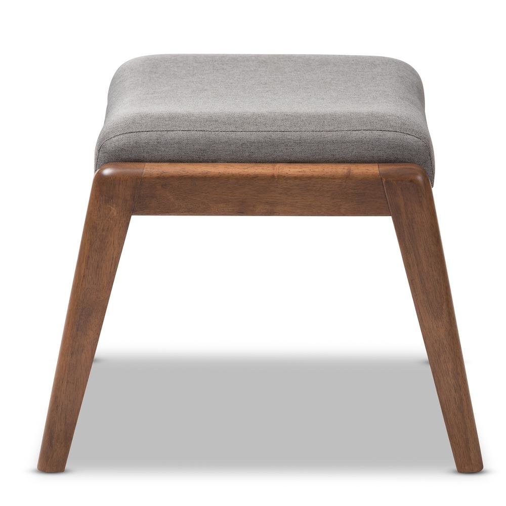 Walnut Wood Finishing and Grey Fabric Upholstered Ottoman. Picture 9