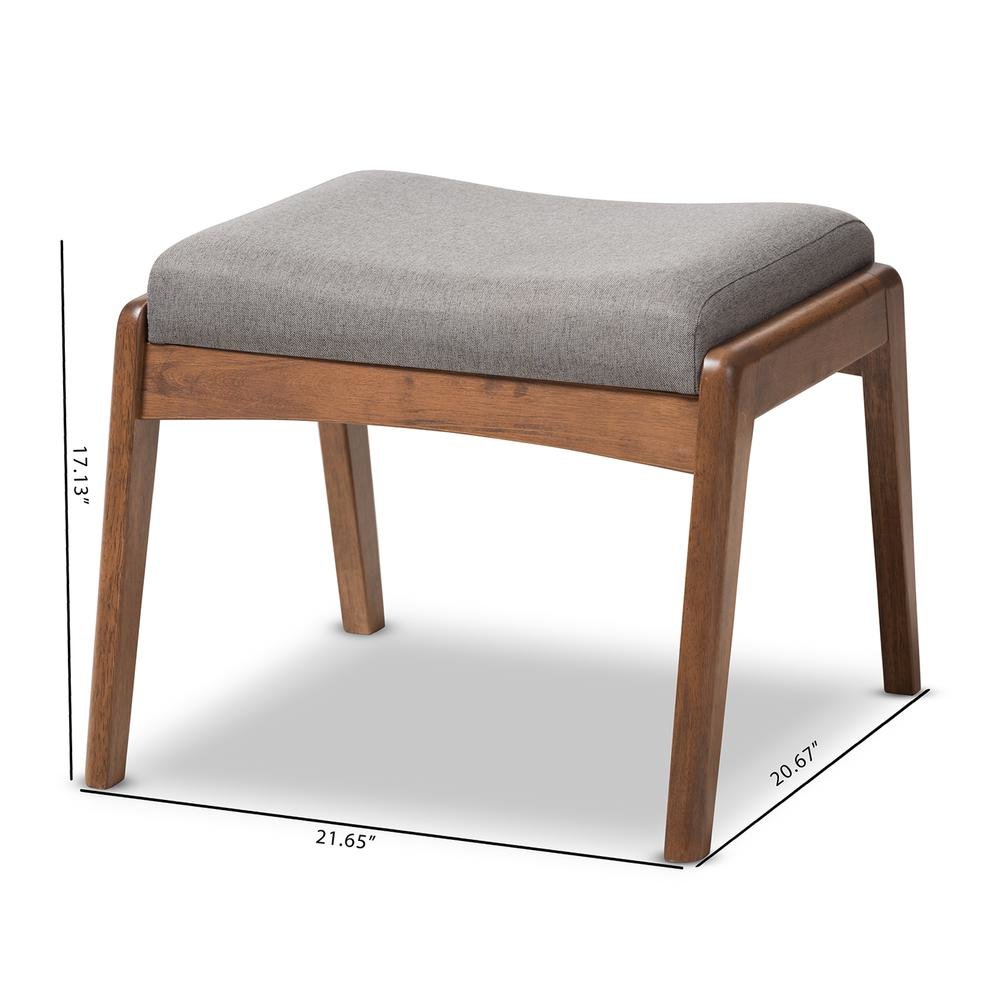 Walnut Wood Finishing and Grey Fabric Upholstered Ottoman. Picture 12