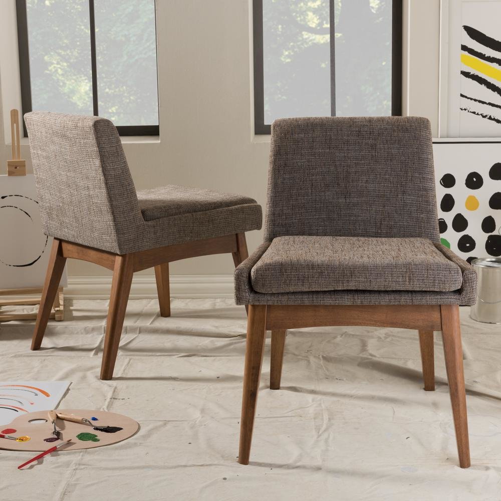 Walnut Wood Finishing and Gravel Fabric Upholstered Dining Side Chair (Set of 2). Picture 14