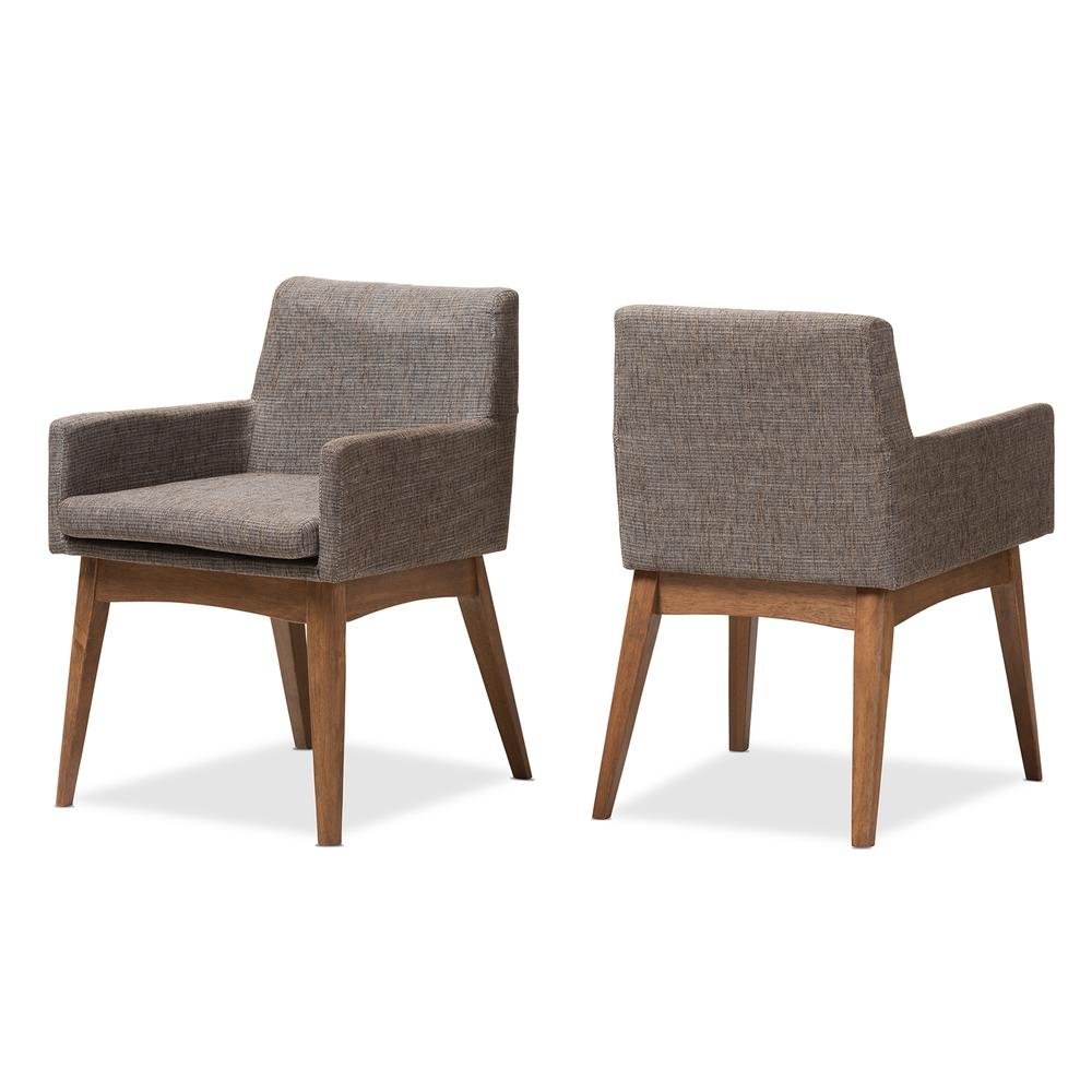 Walnut Wood Finishing and Gravel Fabric Upholstered Arm Chair (Set of 2). Picture 9
