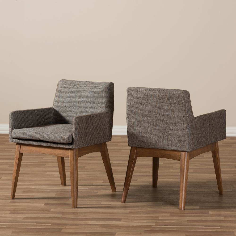 Walnut Wood Finishing and Gravel Fabric Upholstered Arm Chair (Set of 2). Picture 15