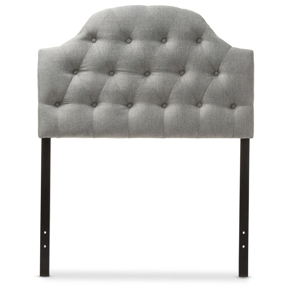 Grey Fabric Upholstered Button-Tufted Scalloped Twin Size Headboard. Picture 6