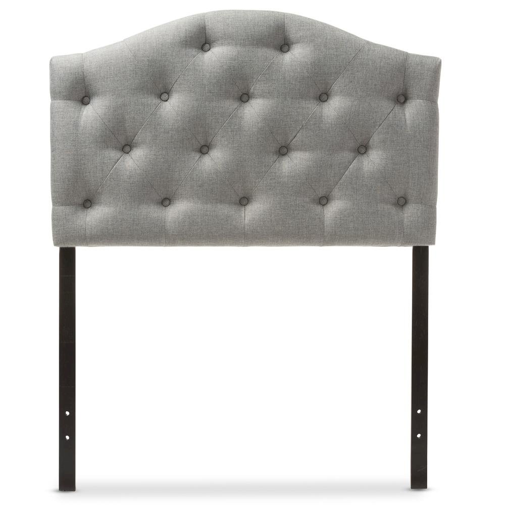 Grey Fabric Upholstered Button-Tufted Scalloped Twin Size Headboard. Picture 6