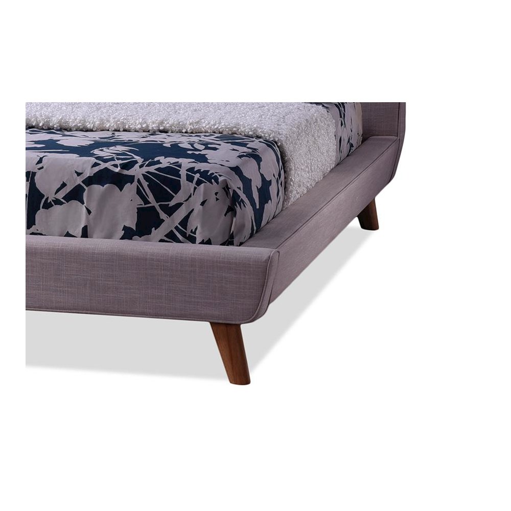 Mid-century Beige Fabric Upholstered Queen Size Platform Bed. Picture 1
