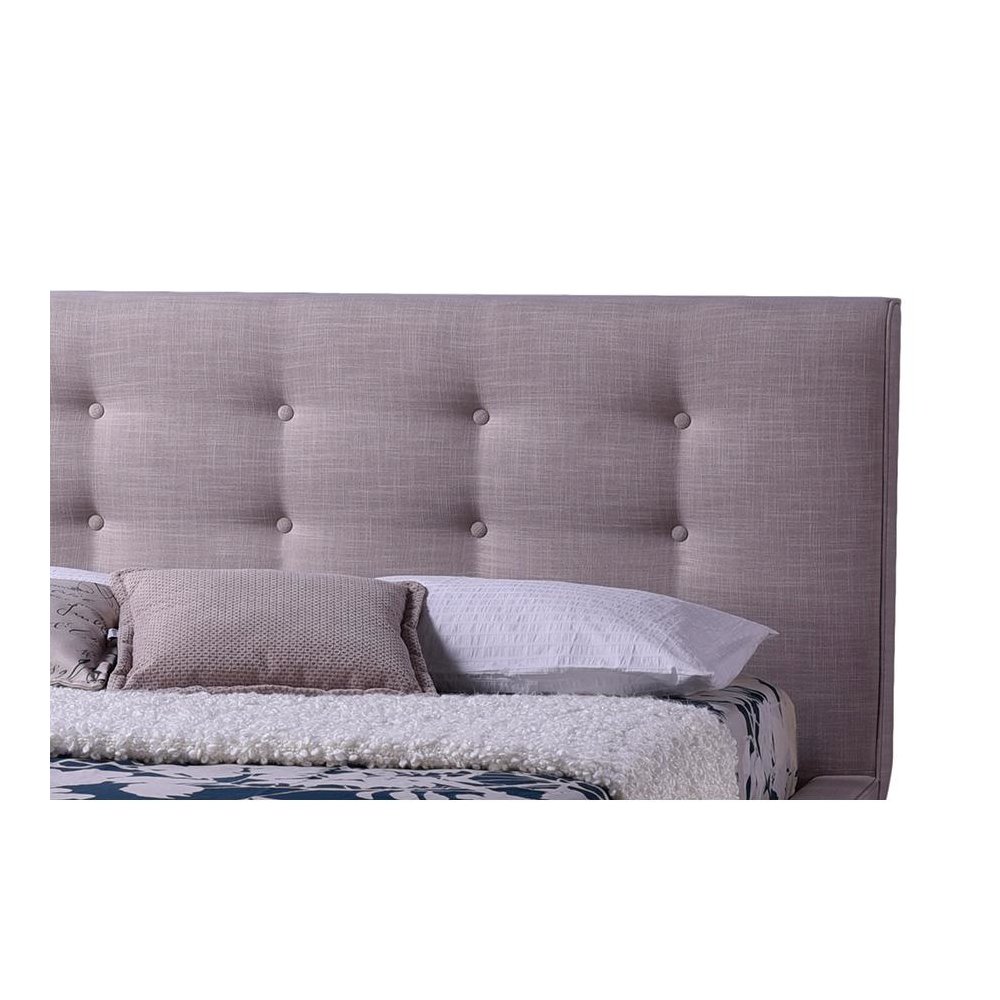 Mid-century Beige Fabric Upholstered Queen Size Platform Bed. Picture 2