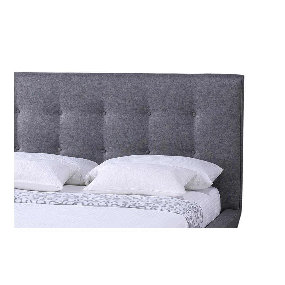 Mid-century Grey Fabric Upholstered Queen Size Platform Bed. Picture 2