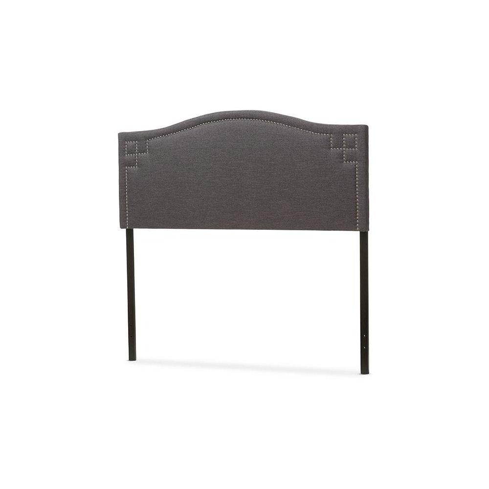Aubrey Modern and Contemporary Dark Grey Fabric Upholstered Queen Size Headboard. Picture 2