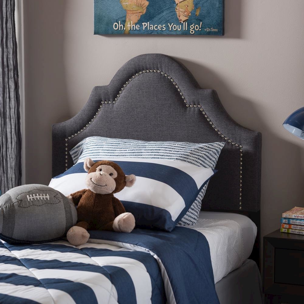 Rita Modern and Contemporary Dark Grey Fabric Upholstered Twin Size Headboard. Picture 5