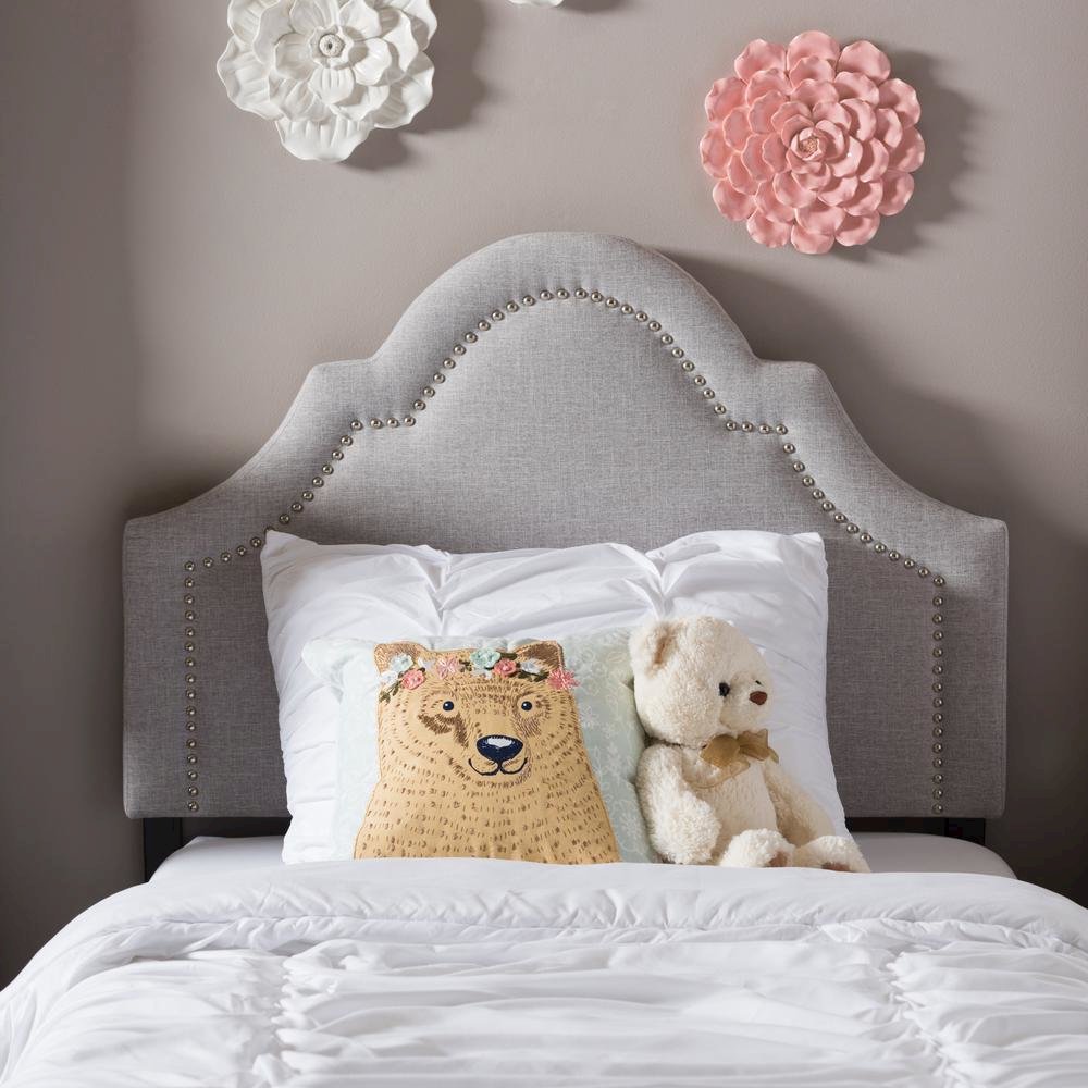 Grayish Beige Fabric Upholstered Twin Size Headboard. Picture 5