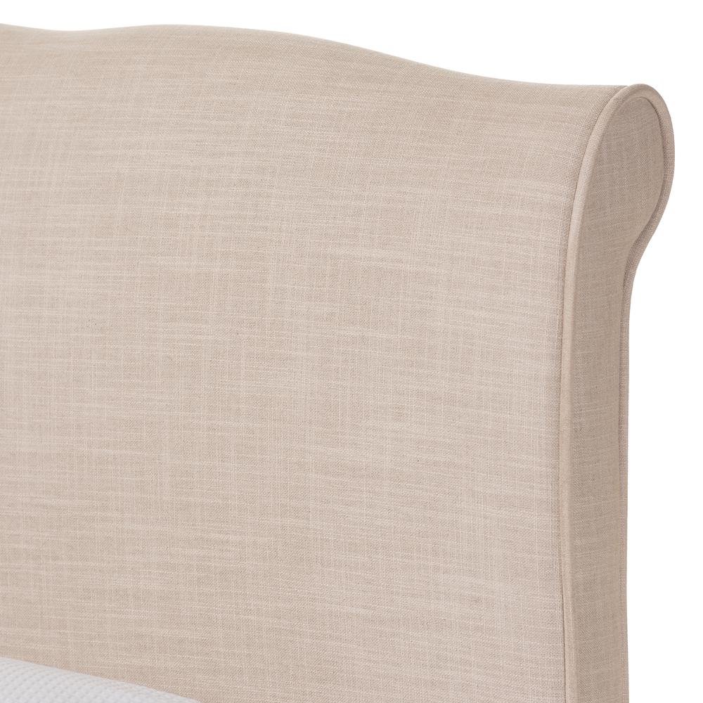 Fannie French Classic Modern Style Beige Linen Fabric King Size Platform Bed. Picture 8