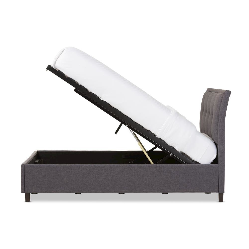 Lea Modern and Contemporary Dark Grey Fabric Queen Size Storage Platform Bed. Picture 13