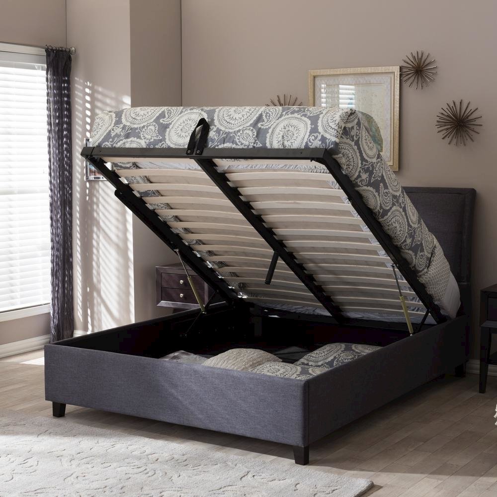Lea Modern and Contemporary Dark Grey Fabric Queen Size Storage Platform Bed. Picture 18