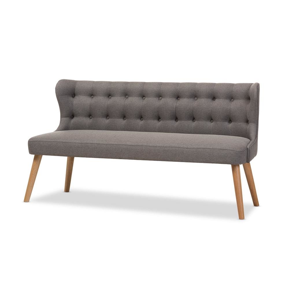 Grey Fabric and Natural Wood Finishing 3-Seater Settee Bench. Picture 9
