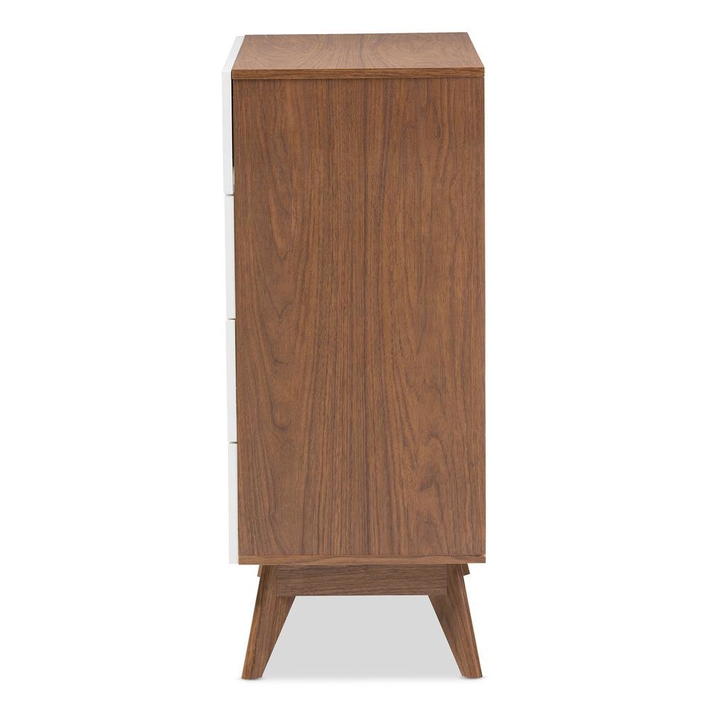 Calypso Mid-Century Modern White and Walnut Wood 4-Drawer Storage Chest. Picture 12