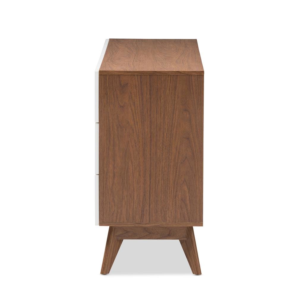 Calypso Mid-Century Modern White and Walnut Wood 6-Drawer Storage Dresser. Picture 12