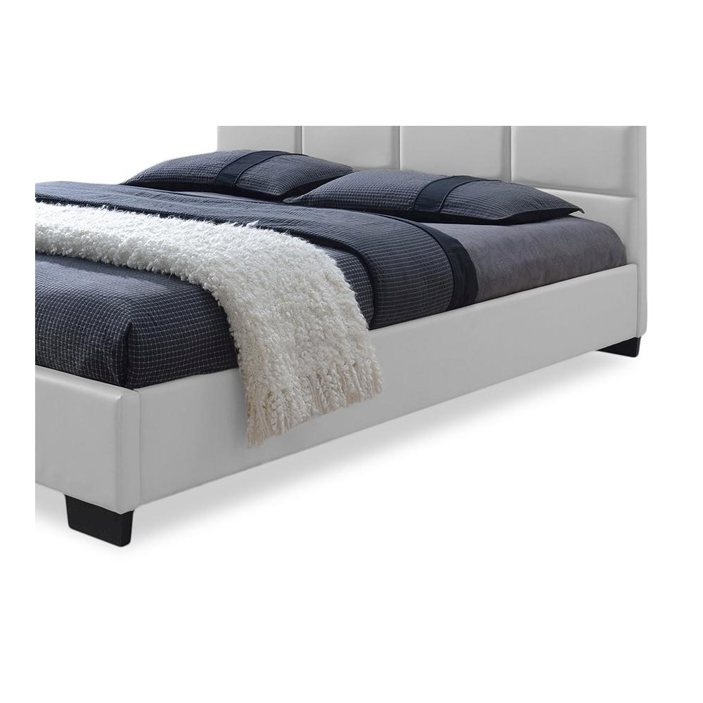 White Faux Leather Padded Platform Base Queen Size Bed Frame. Picture 1