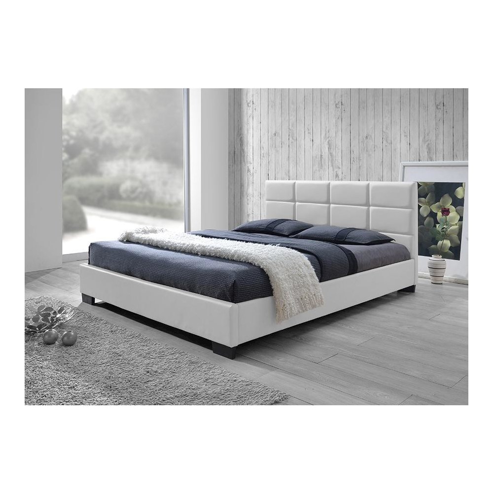White Faux Leather Padded Platform Base Queen Size Bed Frame. Picture 3