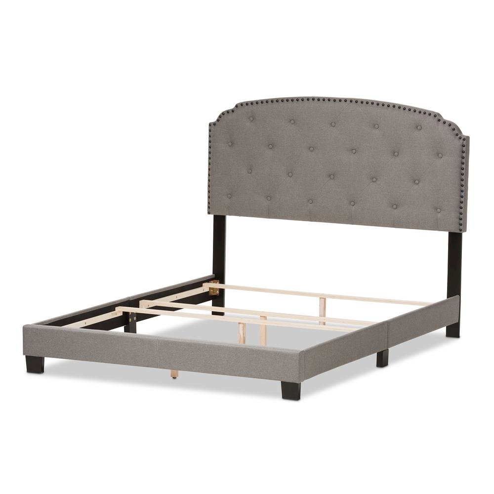 Lexi Modern and Contemporary Light Grey Fabric Upholstered Queen Size Bed. Picture 11