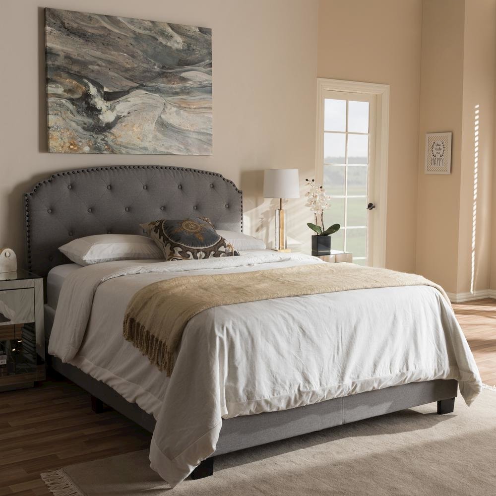 Lexi Modern and Contemporary Light Grey Fabric Upholstered Queen Size Bed. Picture 14