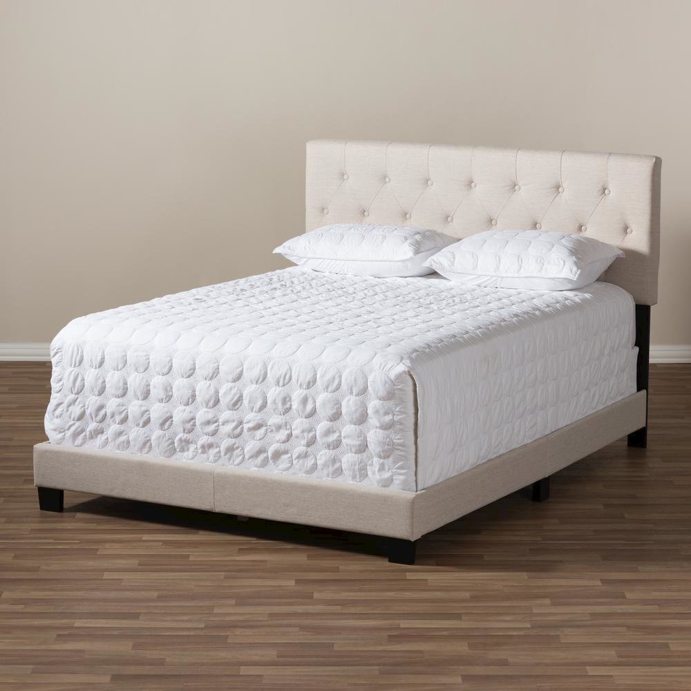 Cassandra Modern and Contemporary Light Beige Fabric Upholstered Queen Size Bed. Picture 15
