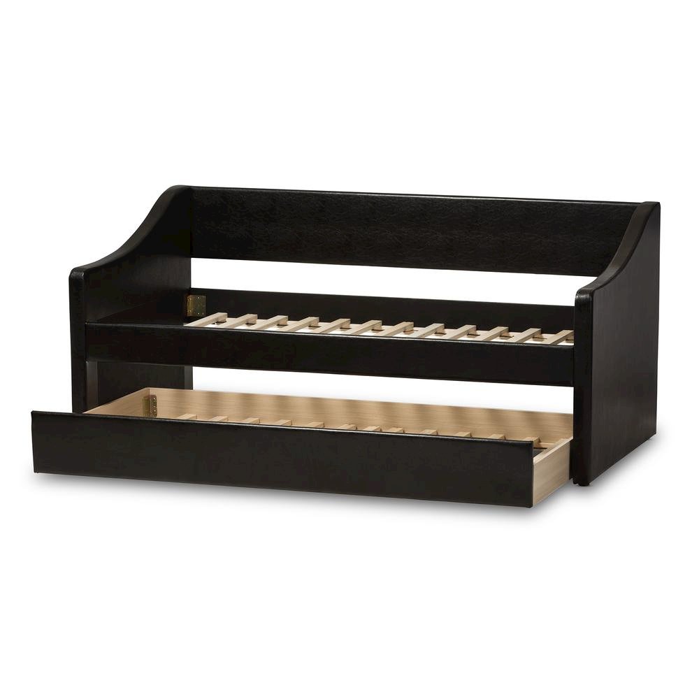 Barnstorm Modern and Contemporary Black Faux Leather Upholstered Daybed. Picture 16