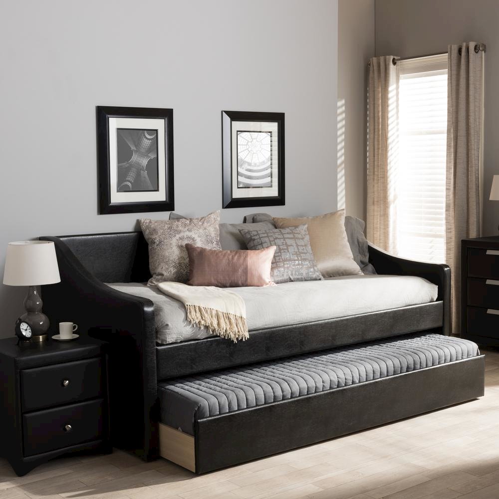 Barnstorm Modern and Contemporary Black Faux Leather Upholstered Daybed. Picture 18
