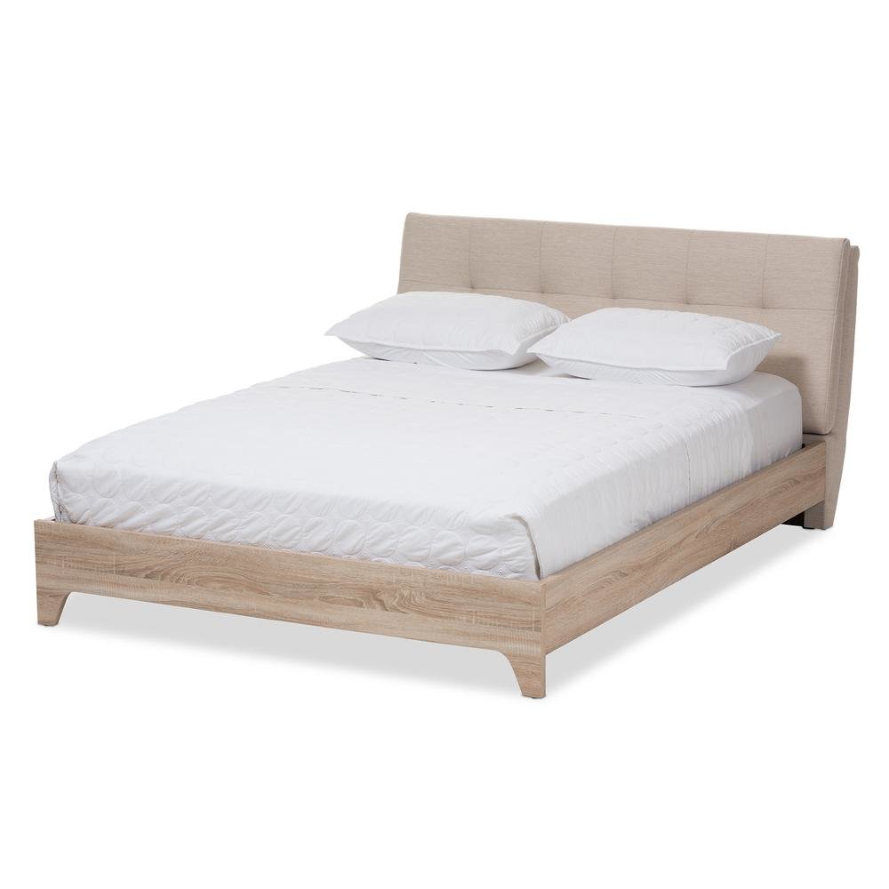 Baxton Studio Adelia Mid-Century Light Beige Whitewash Queen Size Platform Bed. Picture 9