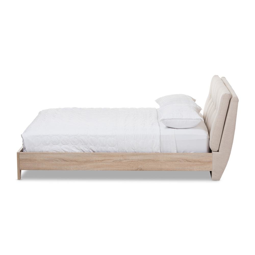 Baxton Studio Adelia Mid-Century Light Beige Whitewash Queen Size Platform Bed. Picture 10