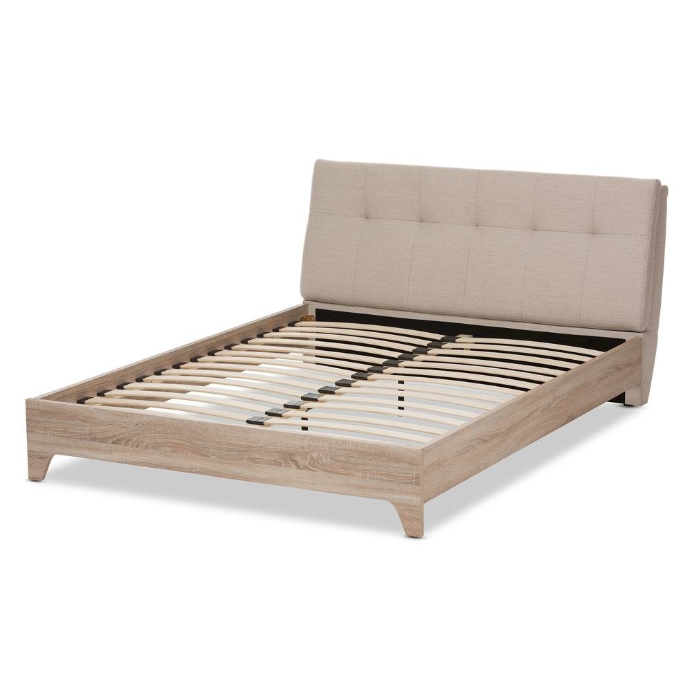 Baxton Studio Adelia Mid-Century Light Beige Whitewash Queen Size Platform Bed. Picture 11