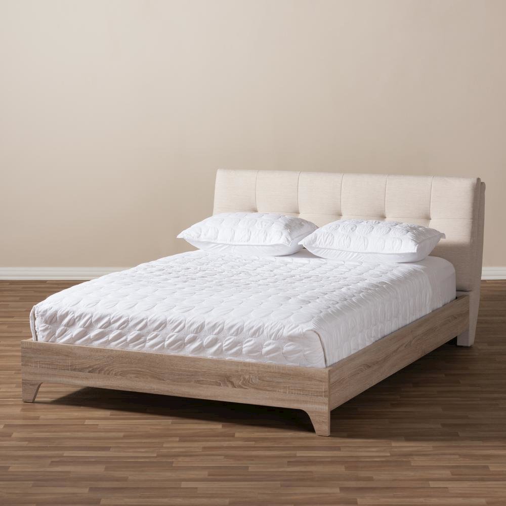 Baxton Studio Adelia Mid-Century Light Beige Whitewash Queen Size Platform Bed. Picture 15