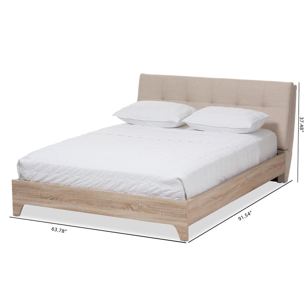 Baxton Studio Adelia Mid-Century Light Beige Whitewash Queen Size Platform Bed. Picture 16