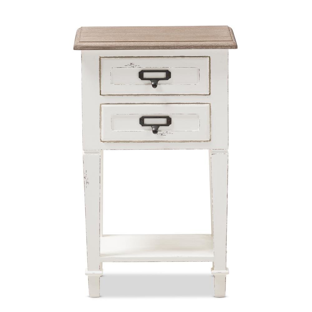 Weathered Oak and White Wash Distressed Finish Wood Nightstand. Picture 11