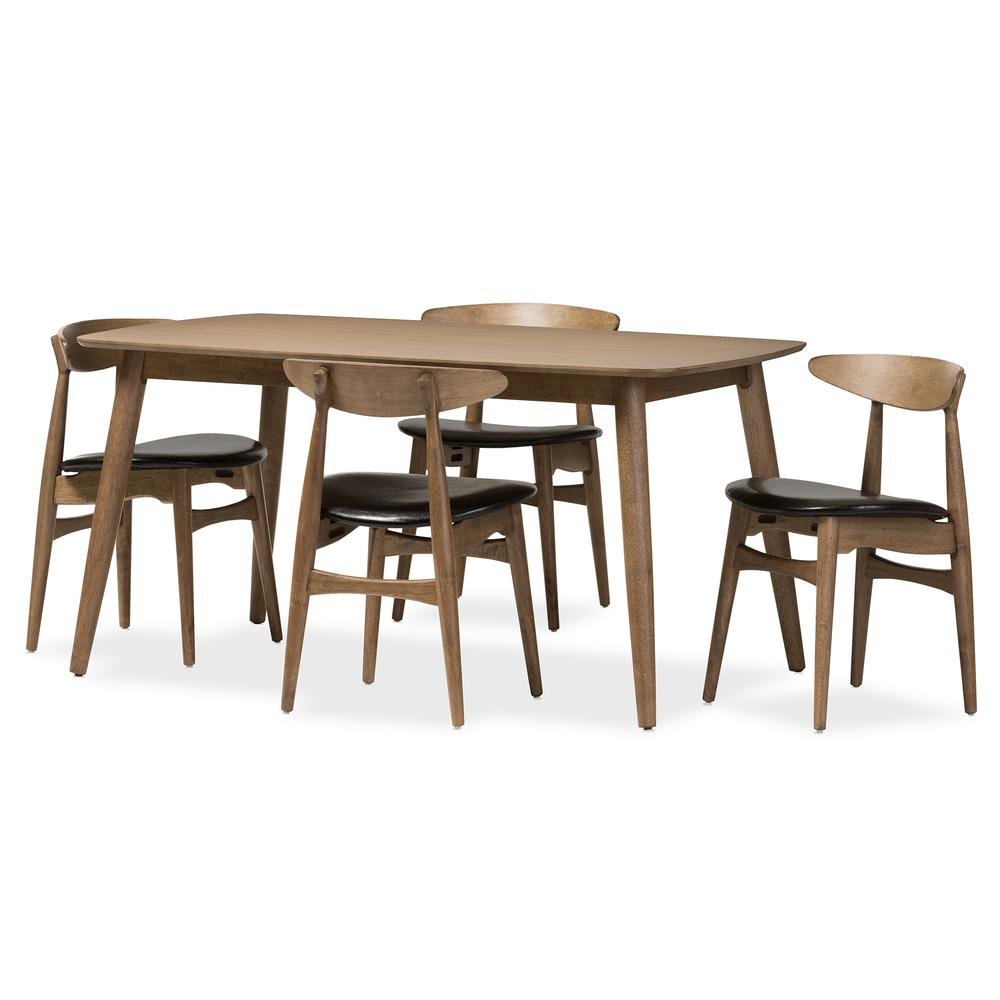 Leather and "Oak" Light Brown Finishing Wood 5-Peice Dining Set. Picture 9