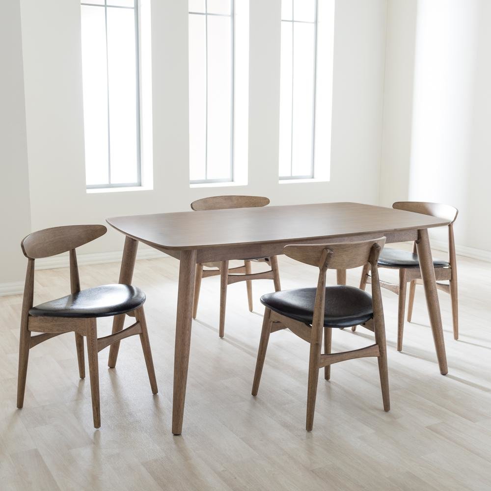 Leather and "Oak" Light Brown Finishing Wood 5-Peice Dining Set. Picture 14