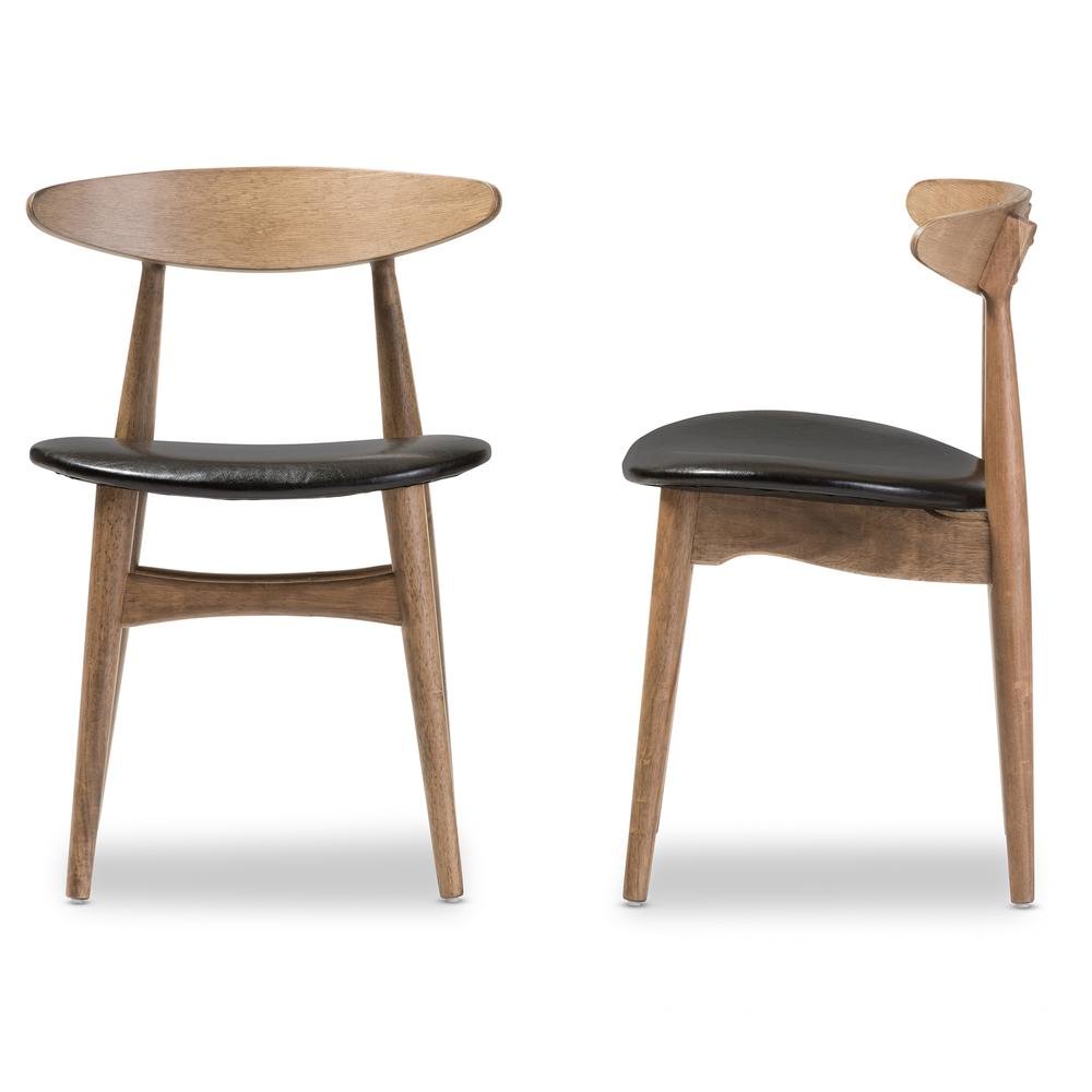 Leather and "Oak" Light Brown Finishing Wood Dining Chair. Picture 8