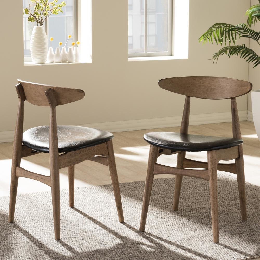 Leather and "Oak" Light Brown Finishing Wood Dining Chair. Picture 6