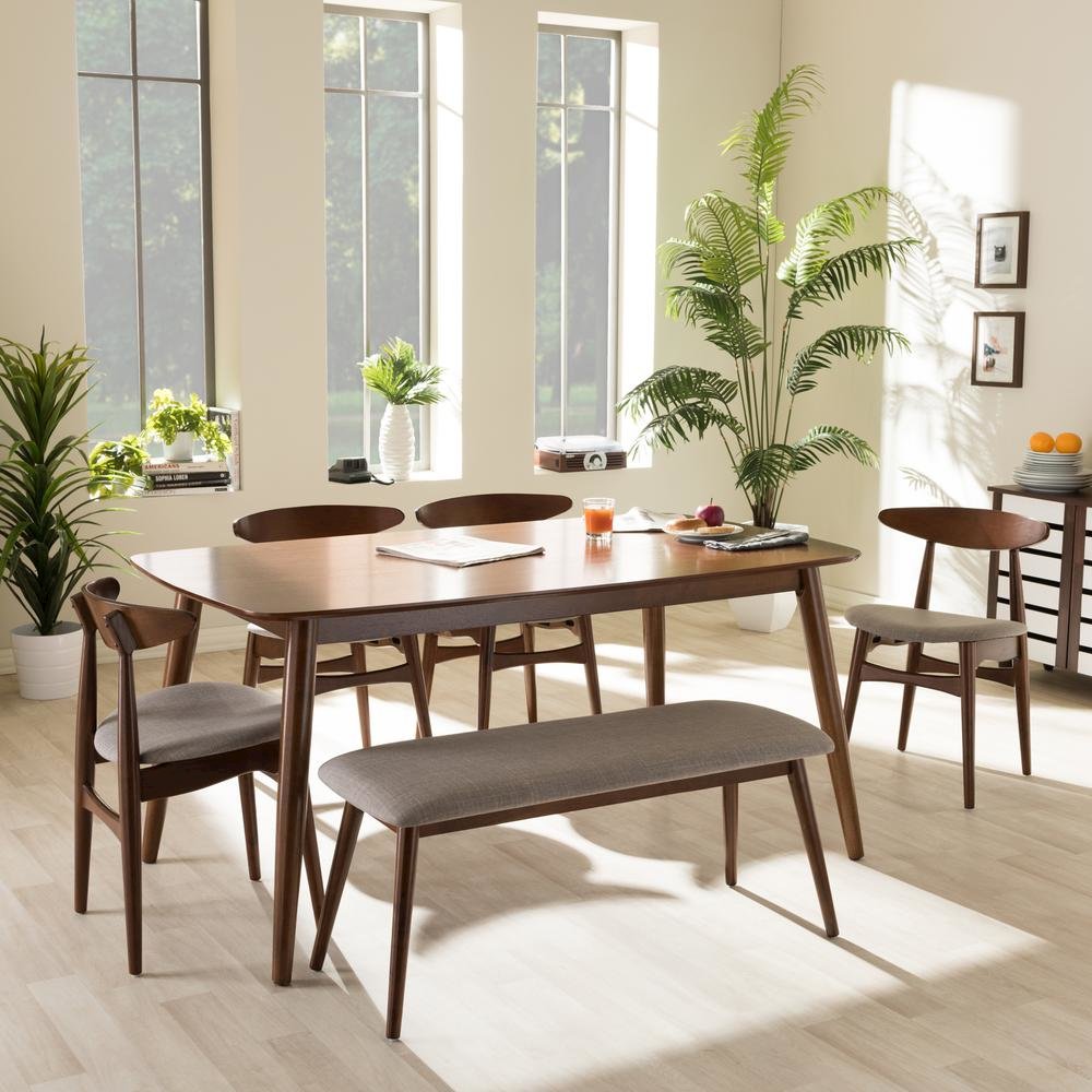 Light Grey Fabric and "Oak" Medium Brown Finishing Wood 6-Piece Dining Set. Picture 10